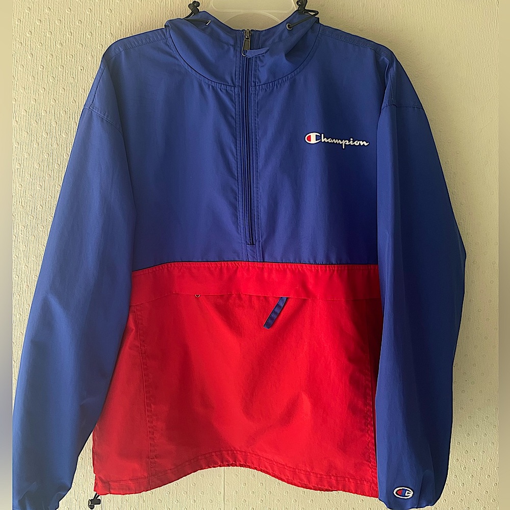 Champion Mens Jacket Packable Wind Resistant Lightweight Scuba Hood Kanga pocket